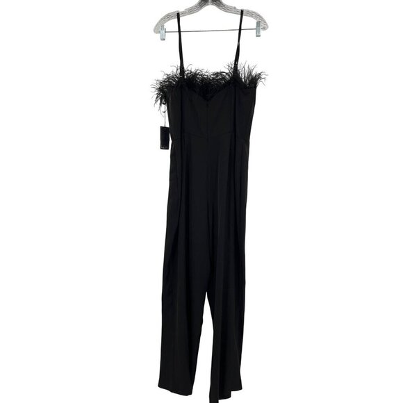 Nicole Miller Black Ostrich Feather Trim Jumpsuit Size 12 - Picture 8 of 14
